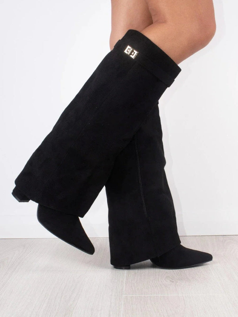 Women’s Leather Thigh-High Boots with Buckle