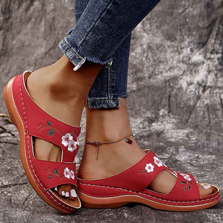 Embroidered Boho Wedge Sandals