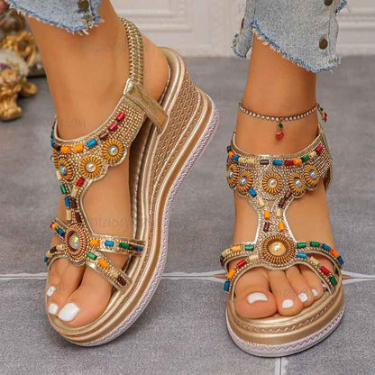 Belvara™ | Sandalias de plataforma bohemias con cuentas