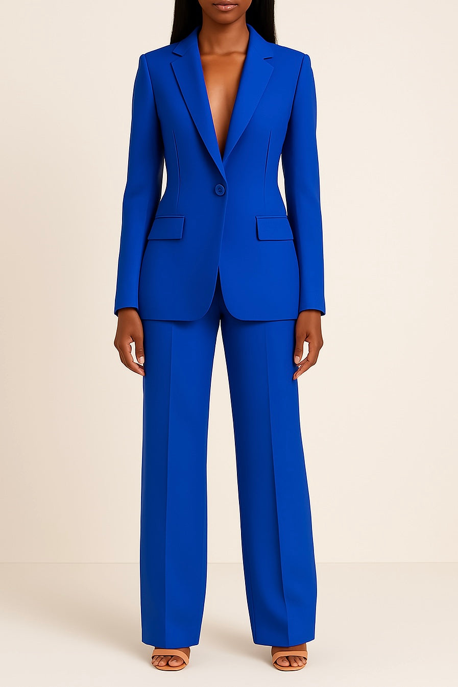Ella | Conjunto de traje formal elegante con blazer largo a medida para mujer