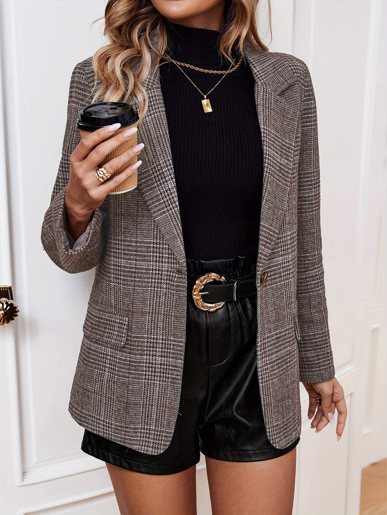 Danielle | Chaqueta blazer de manga larga con botones a cuadros para mujer