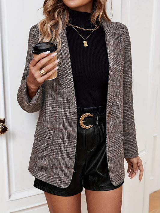 Danielle | Women Plaid Button Long Sleeve Blazer Jacket
