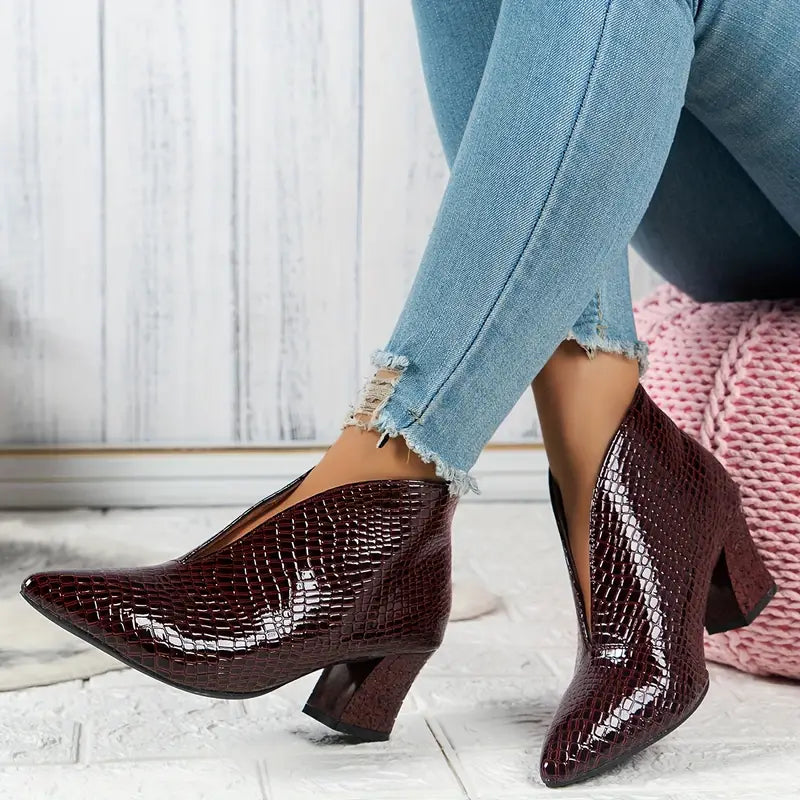 Women's Stylish Reptile-Textured Ankle Boots