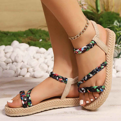 Floral Braided Flat Sandals