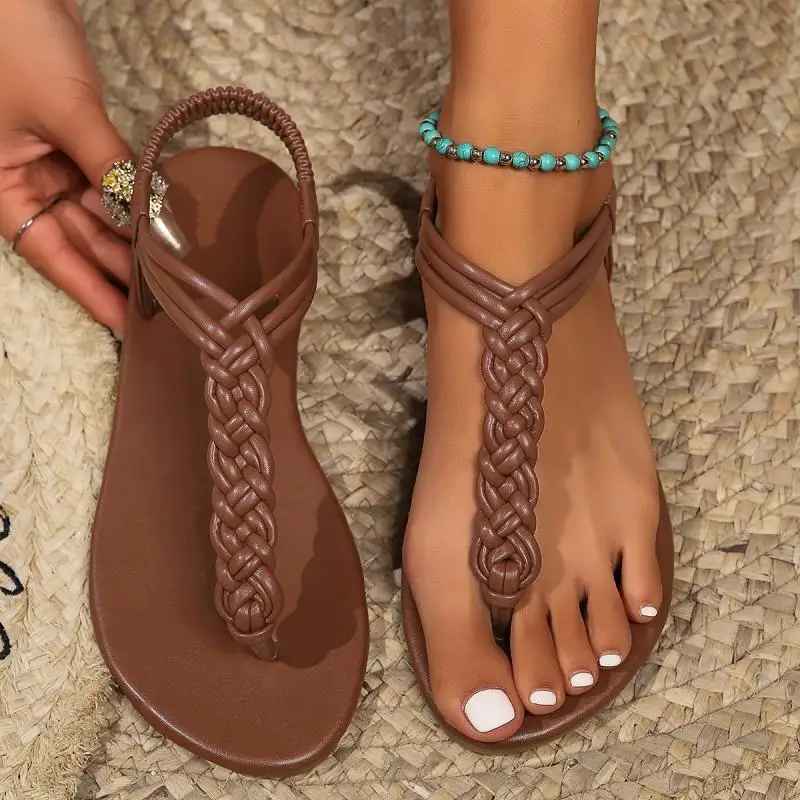 Elowen™ | Sandalias planas Vintage Marrones con Tira en T