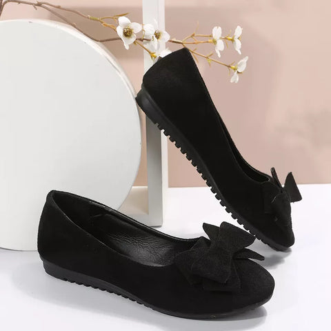 Women’s Spring Bow Accent Real Leather Ballet Flats