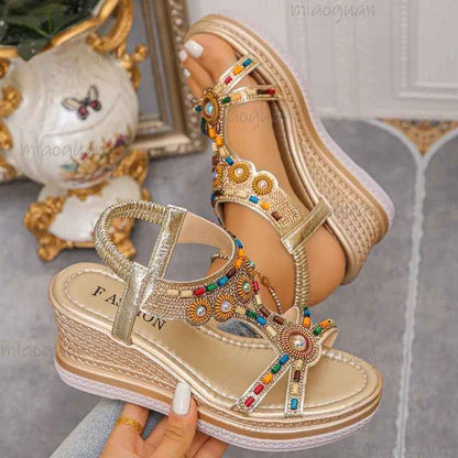 Belvara™ | Sandalias de plataforma bohemias con cuentas