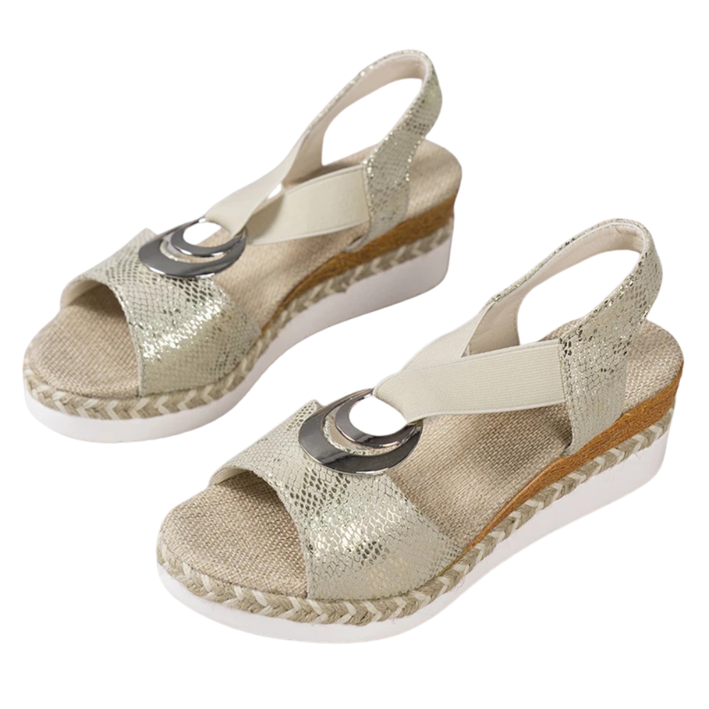 Bellagio Women's Strappy Metal Accent Wedge Heels