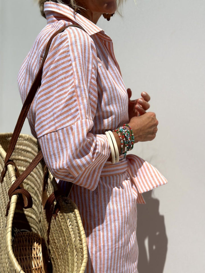 Niamh | Striped Lace-Up Shirt Dress