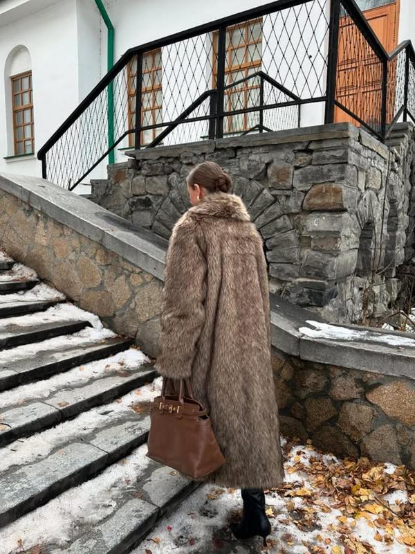 Women's Solid Color Open Faux Fur Coat