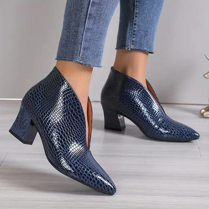 Women's Stylish Reptile-Textured Ankle Boots