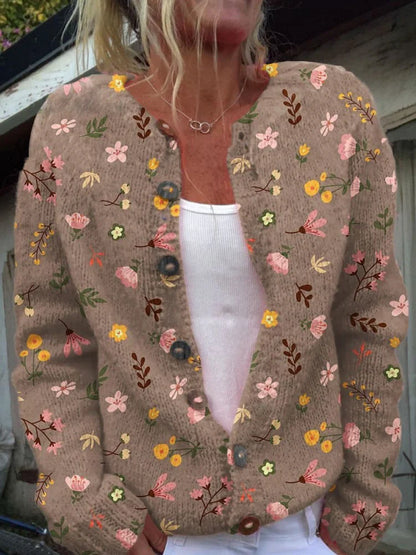 Vintage-Inspired Floral Knit Cardigan for Women