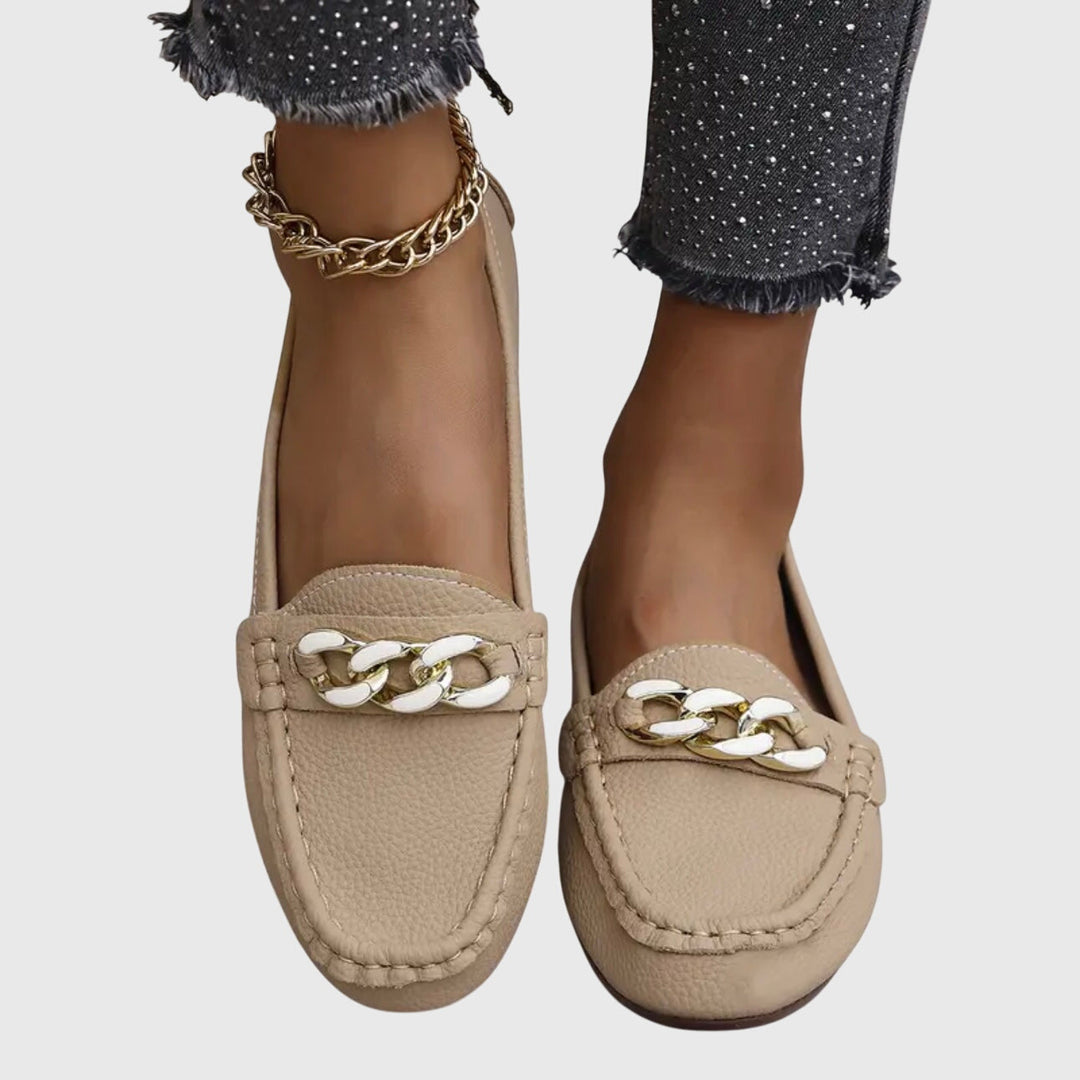 Gold Chain Comfort Slip-On Real Leather Loafers