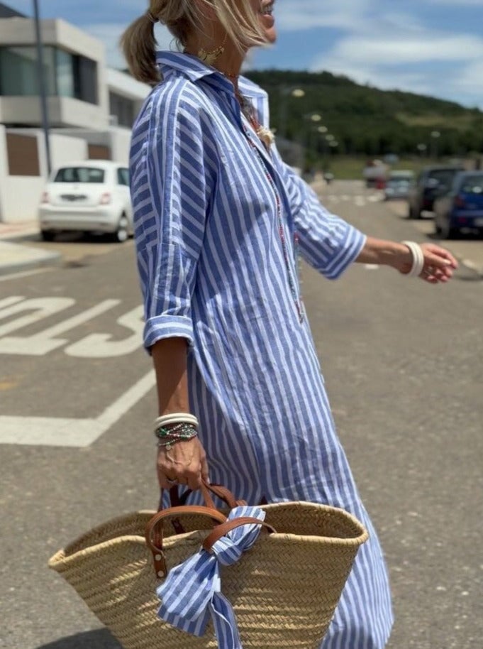 Niamh | Striped Lace-Up Shirt Dress