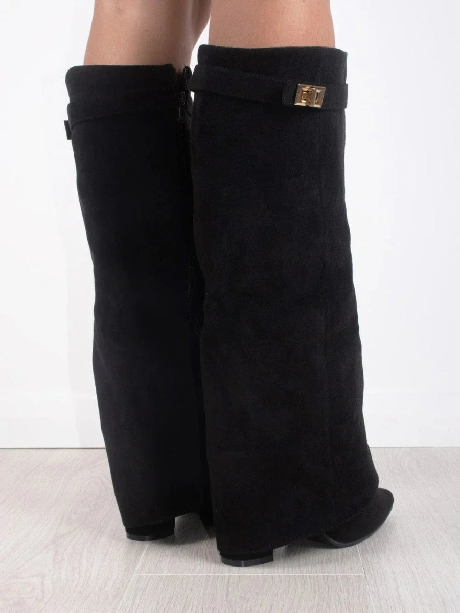 Women’s Leather Thigh-High Boots with Buckle