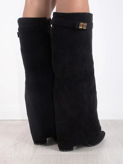 Women’s Leather Thigh-High Boots with Buckle