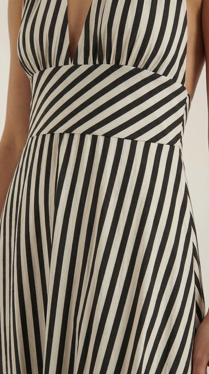 Vestido maxi Sandra de rayas con cuello de pico