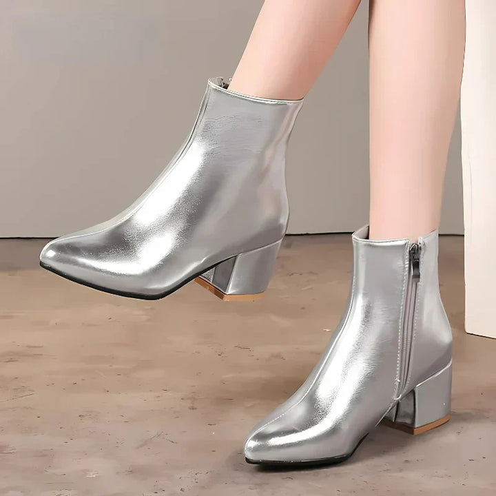 Women’s Metallic Winter Zip-Up Ankle Boots