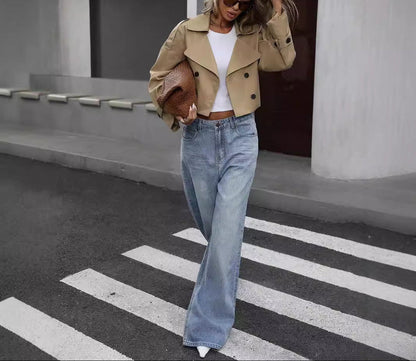 Catherine | Chaqueta corta cruzada tipo gabardina para mujer