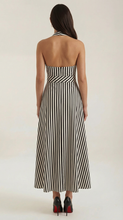 Vestido maxi Sandra de rayas con cuello de pico