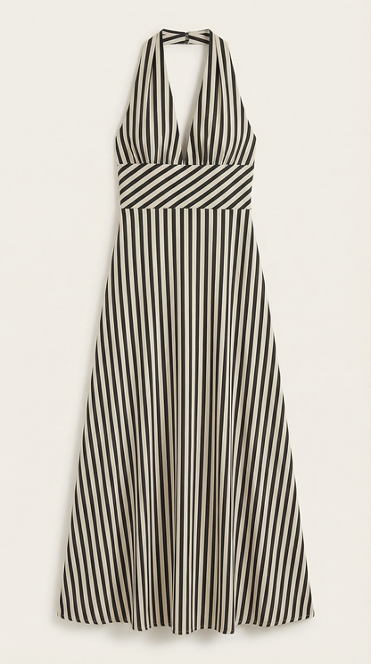 Vestido maxi Sandra de rayas con cuello de pico