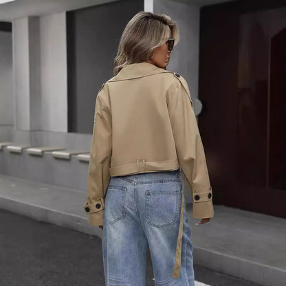 Catherine | Chaqueta corta cruzada tipo gabardina para mujer