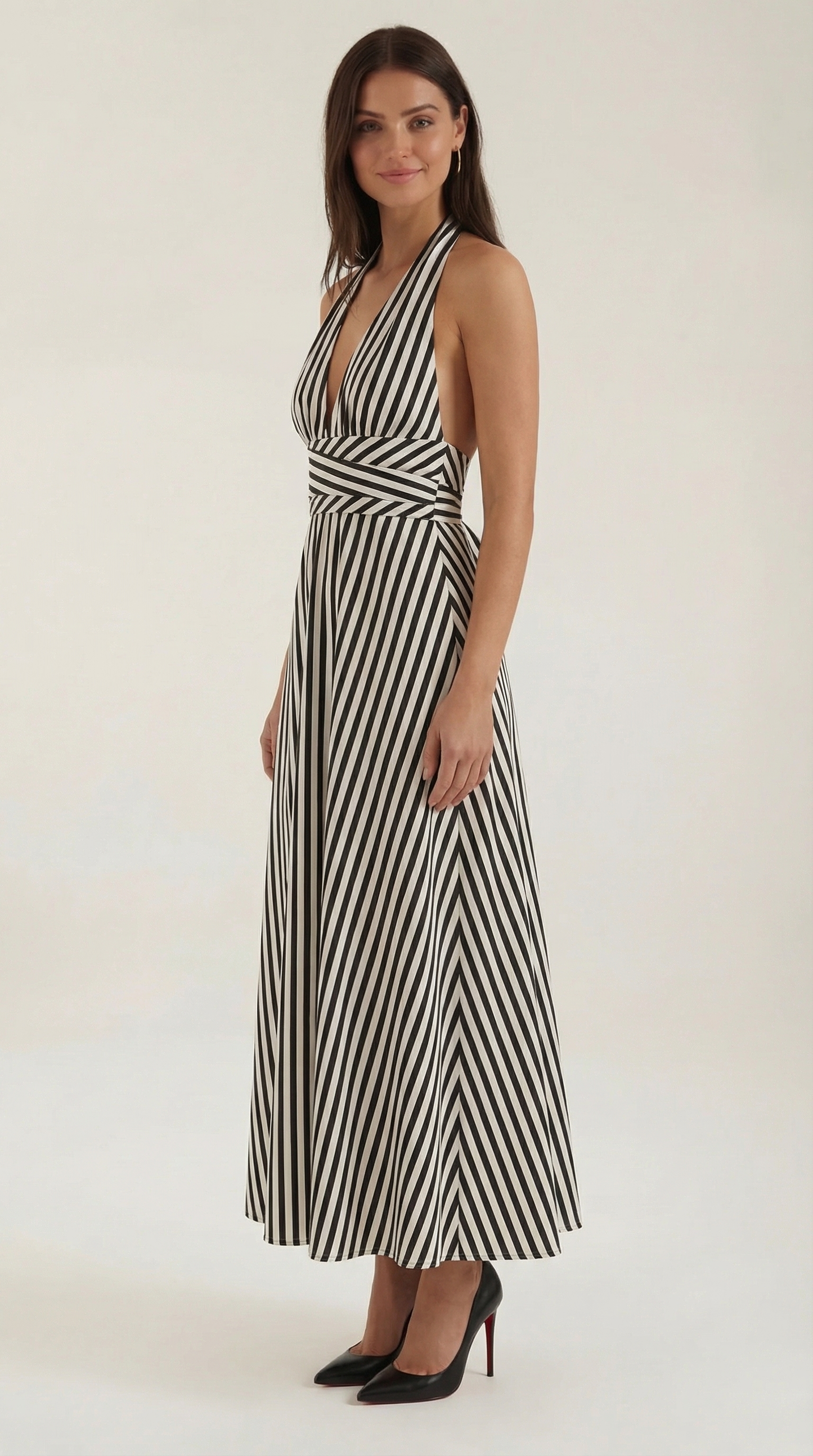 Vestido maxi Sandra de rayas con cuello de pico