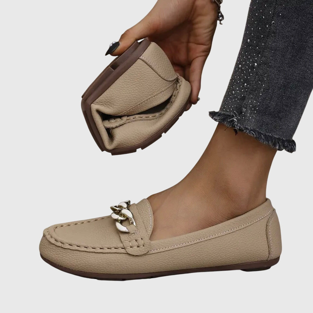 Gold Chain Comfort Slip-On Real Leather Loafers