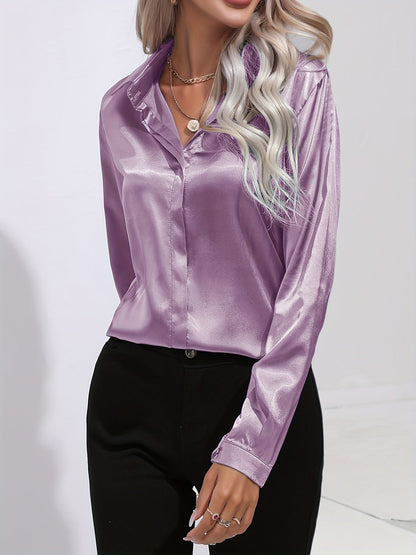 Sarah | Blusas de satén de manga larga con botones para mujer