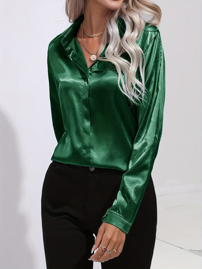 Sarah | Blusas de satén de manga larga con botones para mujer