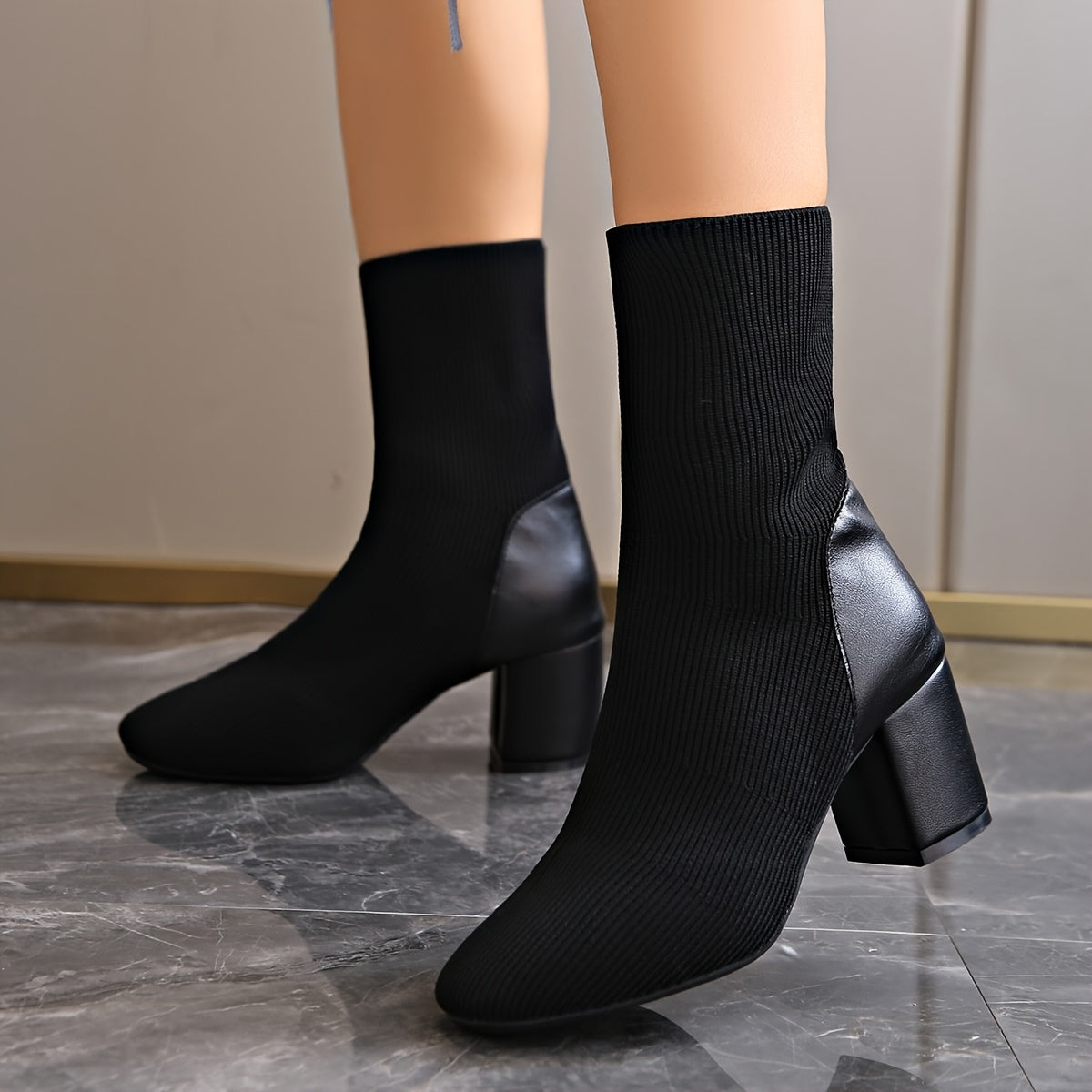 Hazel | Botines elegantes de punto con tacón de bloque para mujer