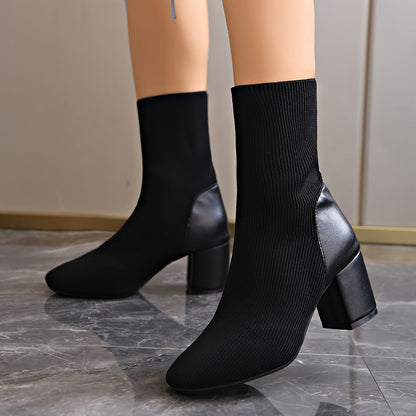 Hazel | Botines elegantes de punto con tacón de bloque para mujer