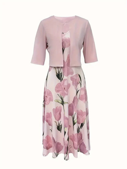 Isabella | Women Floral Print Two-Piece Flowy Midi Dress