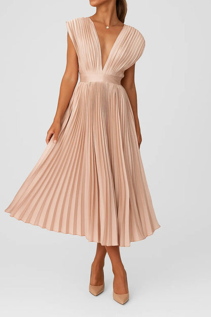 Sandra | Vestido midi plisado con cuello en V