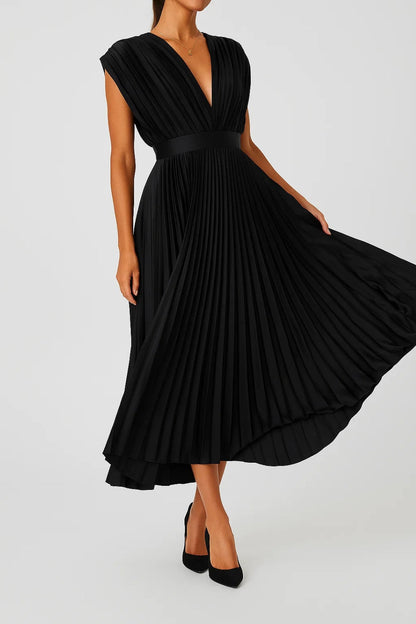 Sandra | Vestido midi plisado con cuello en V