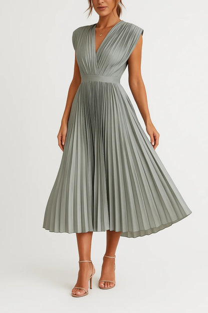 Sandra | Vestido midi plisado con cuello en V