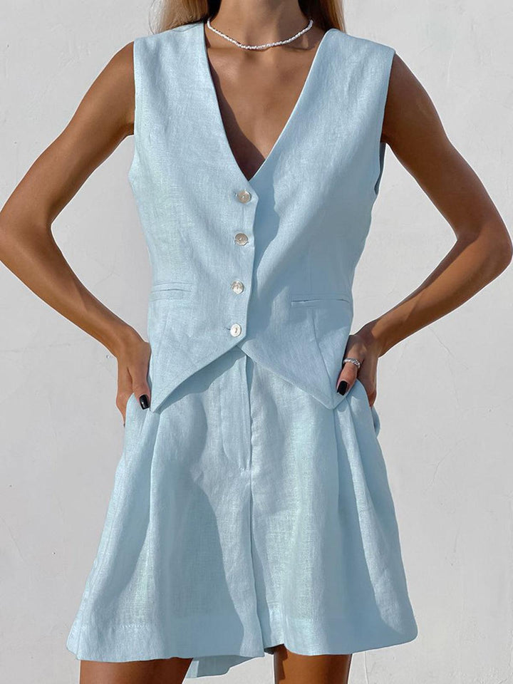 Calista™ | Linen Sleeveless Top with Airy Shorts
