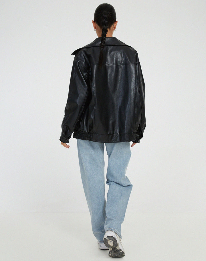 Women’s Oversized Leather Bomber Jacket
