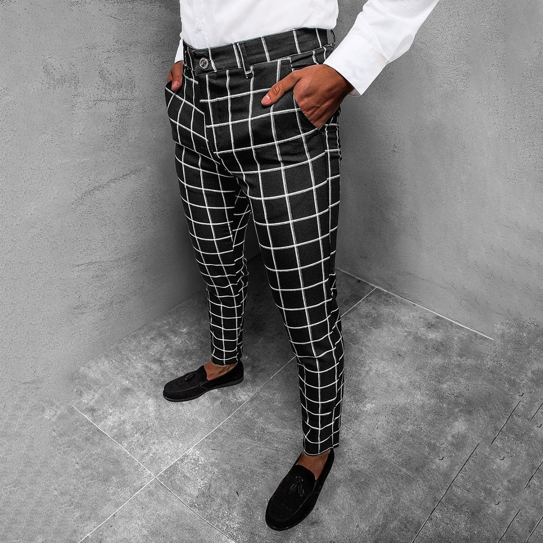 Men's Tapered Grid Pattern Trousers