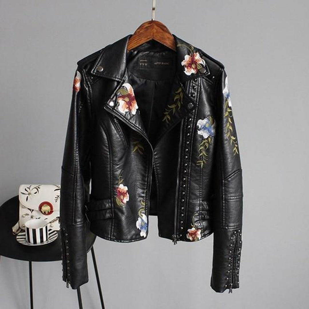 Jocelyn | Chaqueta biker con cremallera y diseño floral para mujer