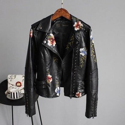 Jocelyn | Chaqueta biker con cremallera y diseño floral para mujer