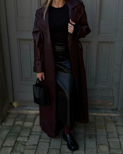 Ava | Women’s Winter Leather Maxi Trench Coat