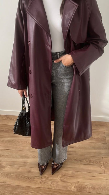 Ava | Women’s Winter Leather Maxi Trench Coat