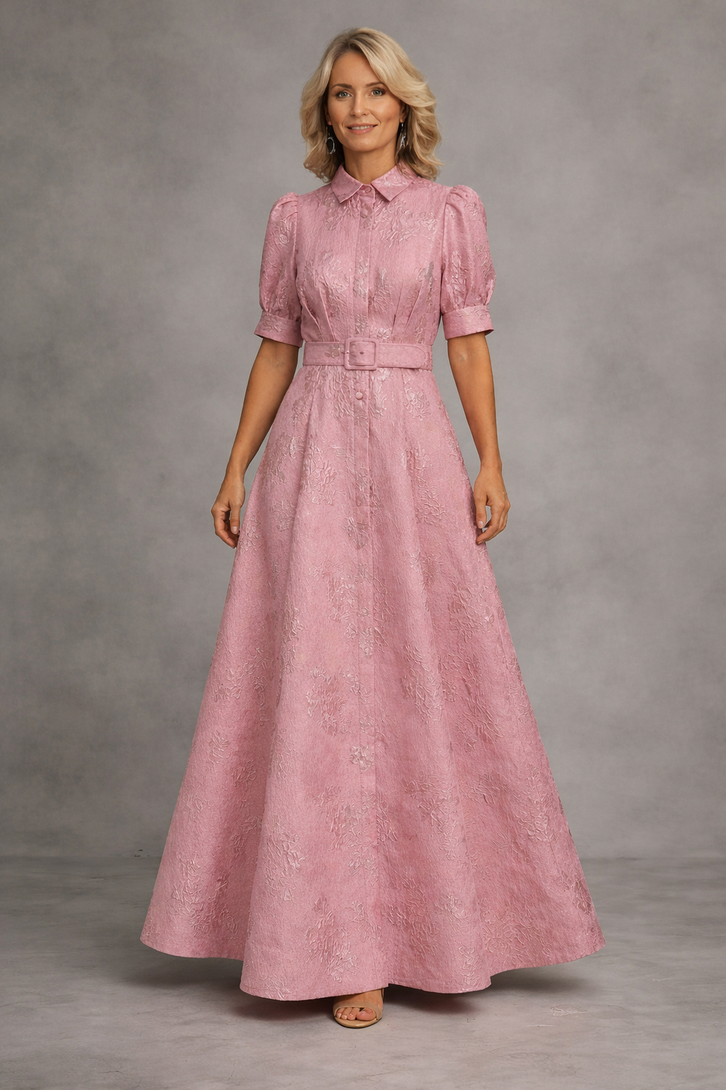 Vestido maxi con cinturón estampado Rose