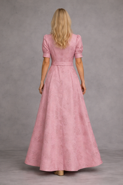 Vestido maxi con cinturón estampado Rose