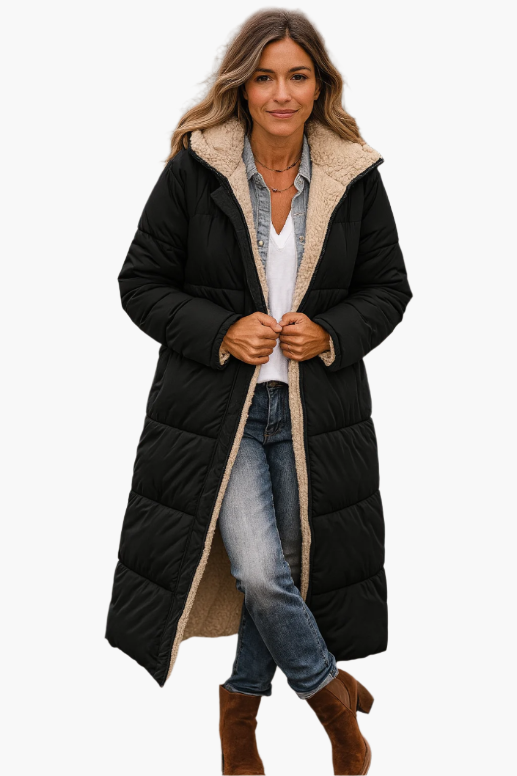 Paige | Abrigo largo de invierno acolchado con capucha para mujer 