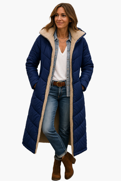 Paige | Abrigo largo de invierno acolchado con capucha para mujer 