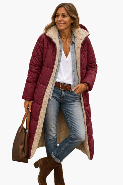 Paige | Abrigo largo de invierno acolchado con capucha para mujer 