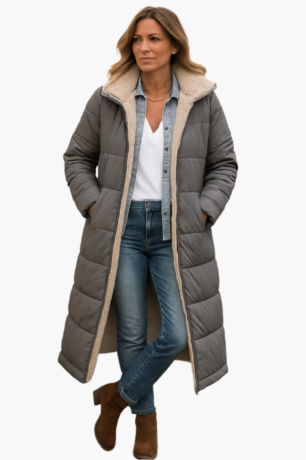 Paige | Abrigo largo de invierno acolchado con capucha para mujer 