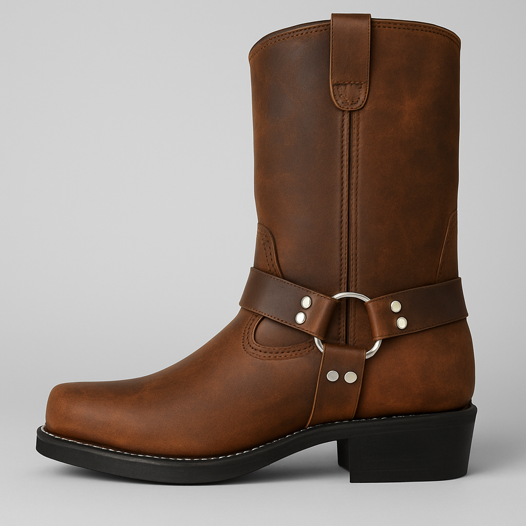Women’s Winter Leather Cowboy Boots with Buckle